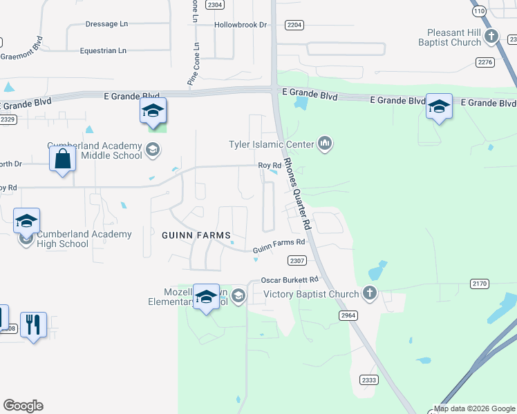 map of restaurants, bars, coffee shops, grocery stores, and more near 14228 Farm to Market Road 2964 in Whitehouse