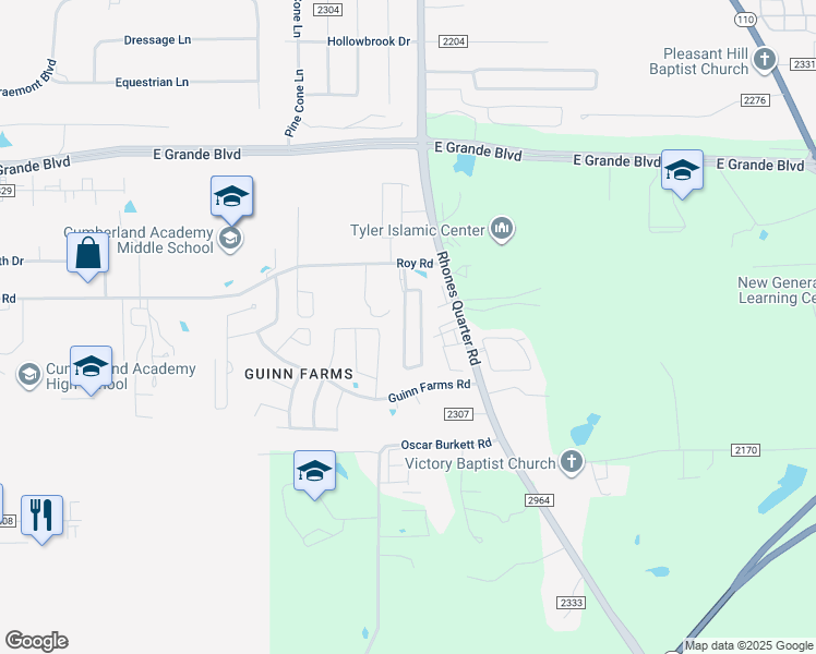 map of restaurants, bars, coffee shops, grocery stores, and more near 14228 Farm to Market Road 2964 in Whitehouse