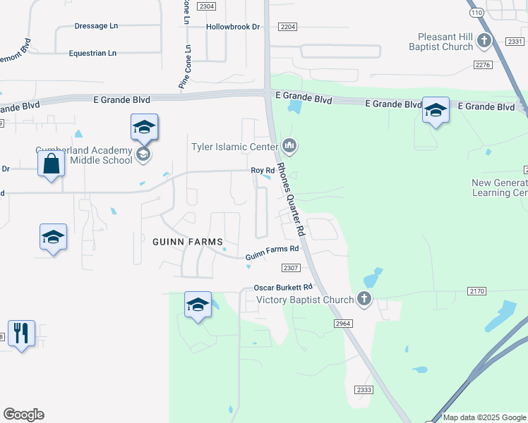 map of restaurants, bars, coffee shops, grocery stores, and more near 14228 Farm to Market Road 2964 in Whitehouse