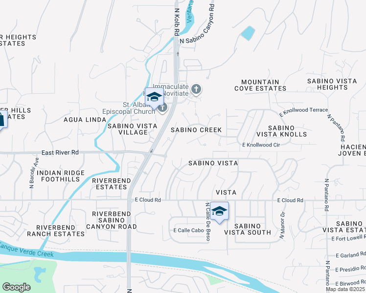 map of restaurants, bars, coffee shops, grocery stores, and more near 3605 North Sabino Creek Place in Tucson