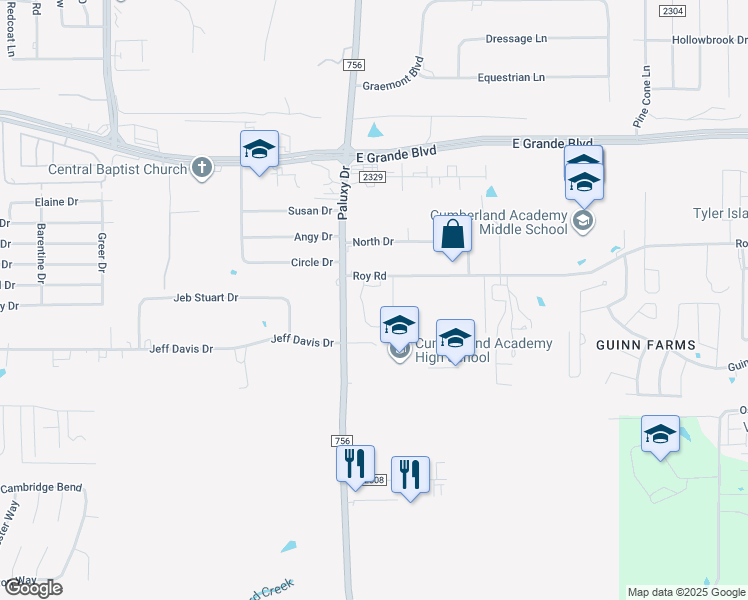 map of restaurants, bars, coffee shops, grocery stores, and more near 6928 Paluxy Drive in Tyler