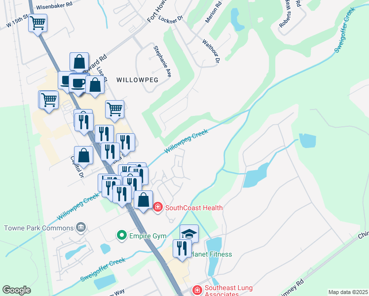 map of restaurants, bars, coffee shops, grocery stores, and more near 1023 Wadley Circle in Rincon