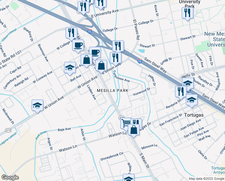 map of restaurants, bars, coffee shops, grocery stores, and more near in Las Cruces