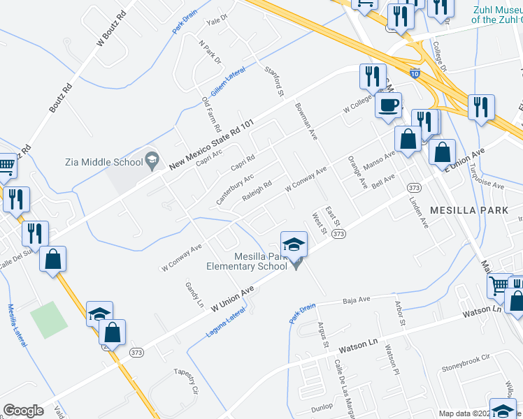 map of restaurants, bars, coffee shops, grocery stores, and more near 905 West Conway Avenue in Las Cruces