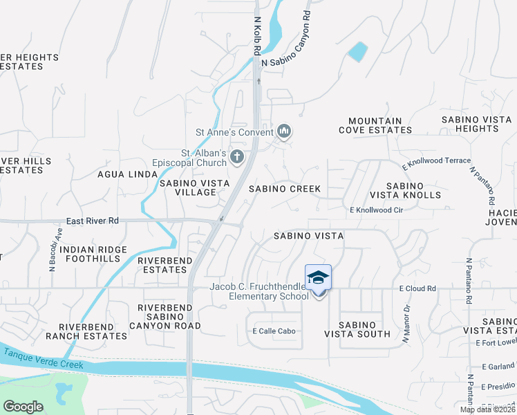 map of restaurants, bars, coffee shops, grocery stores, and more near 3605 North Sabino Creek Place in Tucson