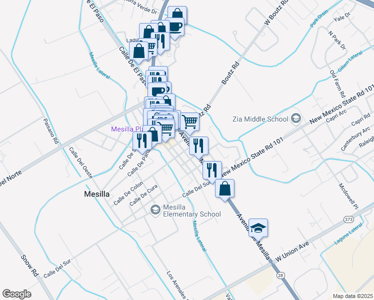 map of restaurants, bars, coffee shops, grocery stores, and more near 1985 Calle De Colon in Las Cruces
