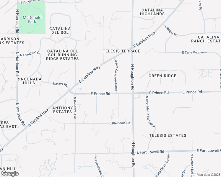 map of restaurants, bars, coffee shops, grocery stores, and more near 10155 East Prince Road in Tucson