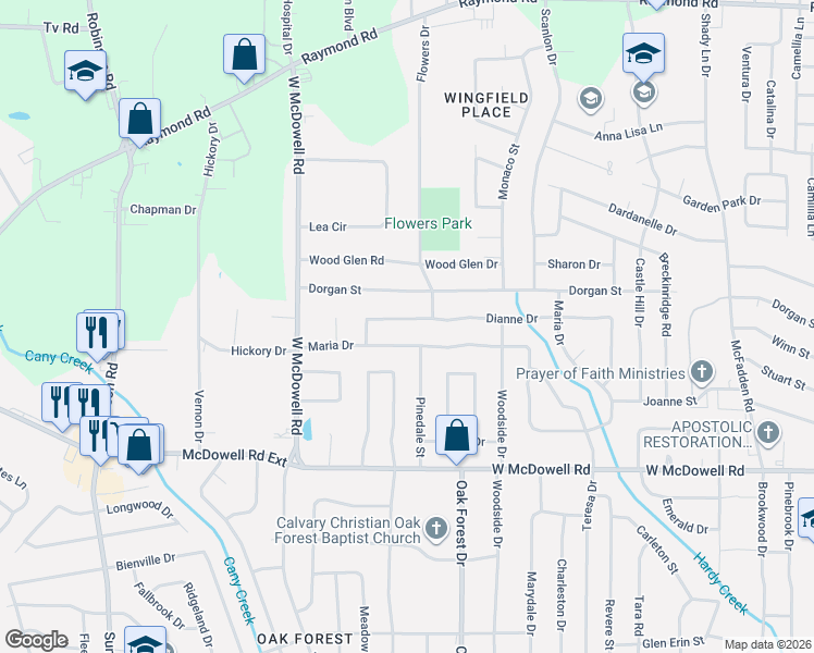 map of restaurants, bars, coffee shops, grocery stores, and more near 1626 Dianne Drive in Jackson
