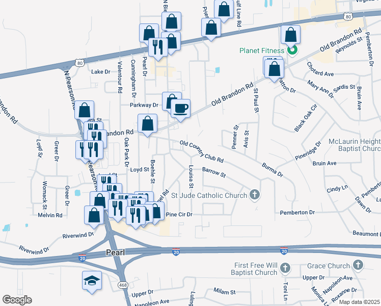 map of restaurants, bars, coffee shops, grocery stores, and more near 202 Louisa Street in Pearl