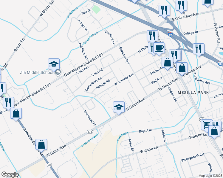 map of restaurants, bars, coffee shops, grocery stores, and more near 812 West Conway Avenue in Las Cruces