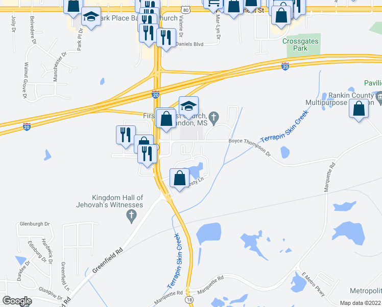 map of restaurants, bars, coffee shops, grocery stores, and more near 26101 Elizabeth Lane in Brandon