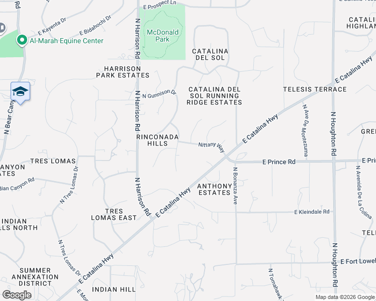 map of restaurants, bars, coffee shops, grocery stores, and more near 3642 North Sierra Madre Drive in Tucson