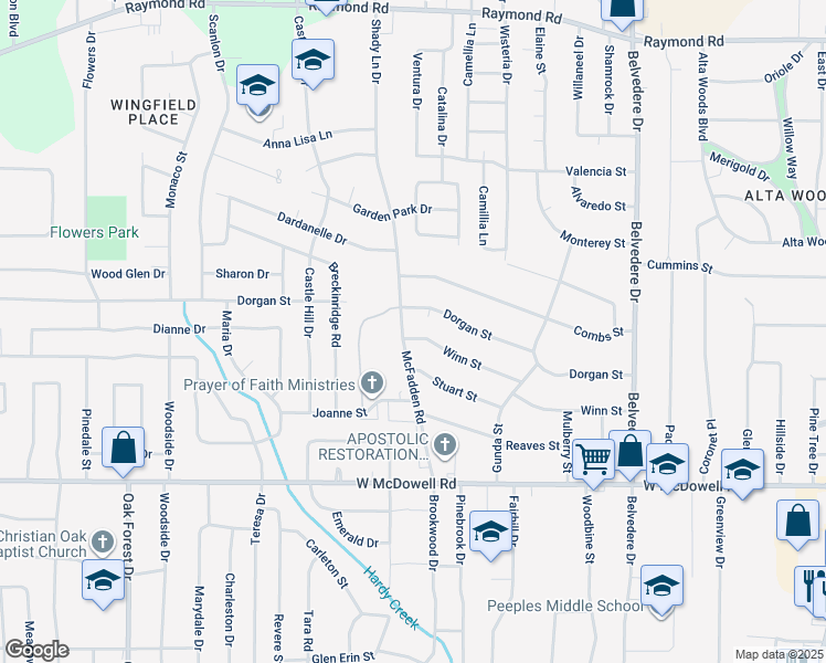 map of restaurants, bars, coffee shops, grocery stores, and more near 1047 Dorgan Street in Jackson