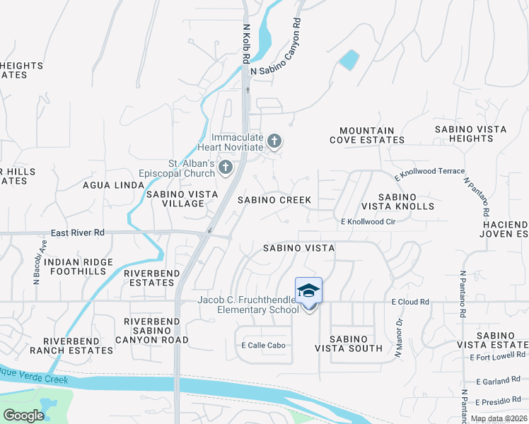 map of restaurants, bars, coffee shops, grocery stores, and more near 7350 East Knollwood Drive in Tucson