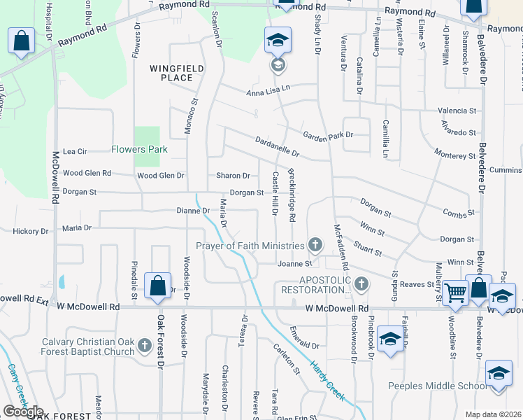 map of restaurants, bars, coffee shops, grocery stores, and more near 2311 Castle Hill Drive in Jackson