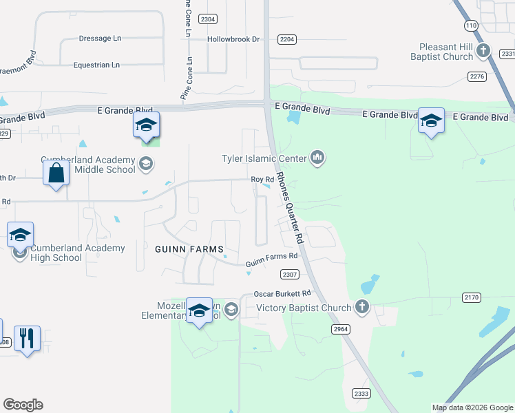 map of restaurants, bars, coffee shops, grocery stores, and more near 6326 Villa Rosa Way in Tyler