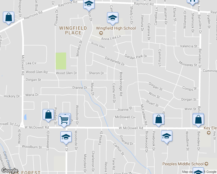 map of restaurants, bars, coffee shops, grocery stores, and more near 2311 Castle Hill Drive in Jackson