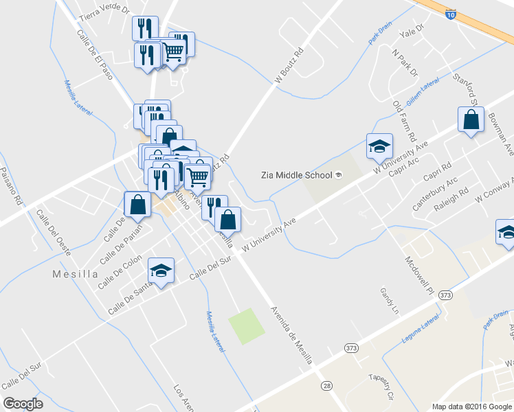 map of restaurants, bars, coffee shops, grocery stores, and more near 2795 Boldt Street in Las Cruces