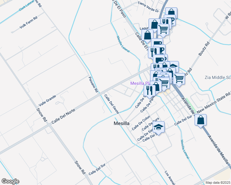 map of restaurants, bars, coffee shops, grocery stores, and more near 2128 Calle De Los Huertos in Mesilla