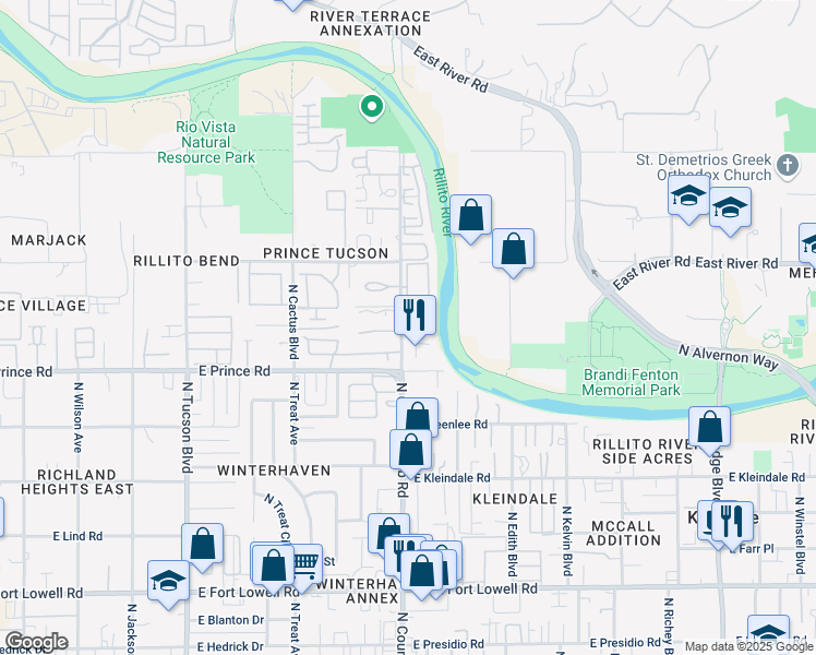map of restaurants, bars, coffee shops, grocery stores, and more near 3690 North Country Club Road in Tucson