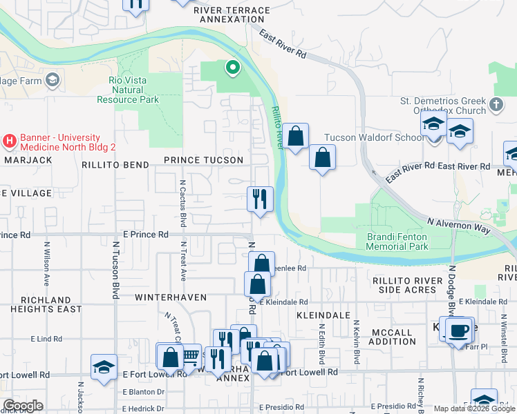 map of restaurants, bars, coffee shops, grocery stores, and more near 3706 North Country Club Road in Tucson