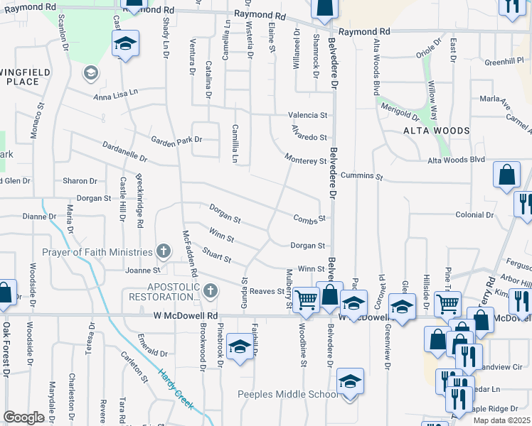 map of restaurants, bars, coffee shops, grocery stores, and more near 911 Combs Street in Jackson