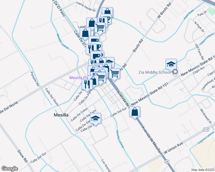 map of restaurants, bars, coffee shops, grocery stores, and more near 2559 Calle De San Albino in Las Cruces