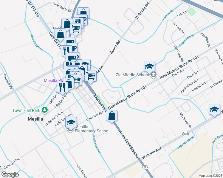 map of restaurants, bars, coffee shops, grocery stores, and more near 2795 Boldt Street in Las Cruces