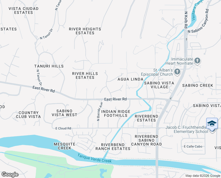 map of restaurants, bars, coffee shops, grocery stores, and more near 6801 East Brownstone Place in Tucson