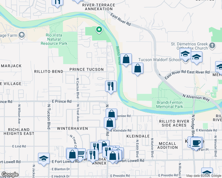map of restaurants, bars, coffee shops, grocery stores, and more near 3706 North Country Club Road in Tucson