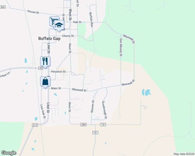 map of restaurants, bars, coffee shops, grocery stores, and more near 1182 Marc Street in Buffalo Gap