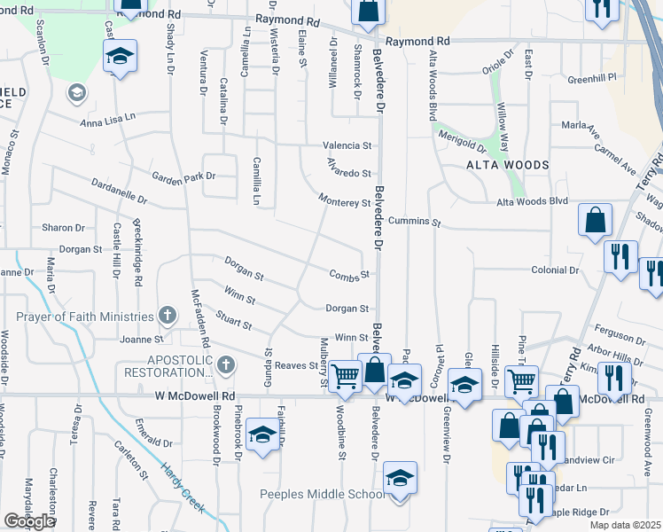map of restaurants, bars, coffee shops, grocery stores, and more near 820 Combs Street in Jackson