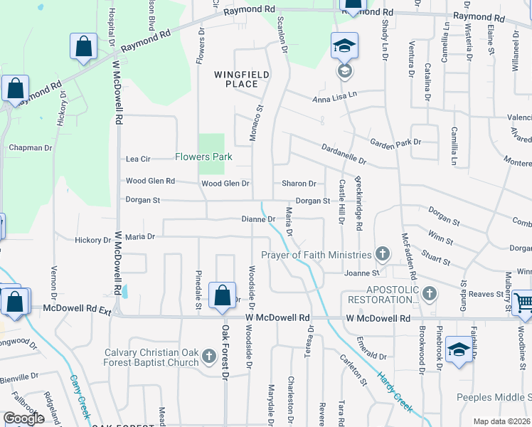 map of restaurants, bars, coffee shops, grocery stores, and more near 1442 Dianne Drive in Jackson