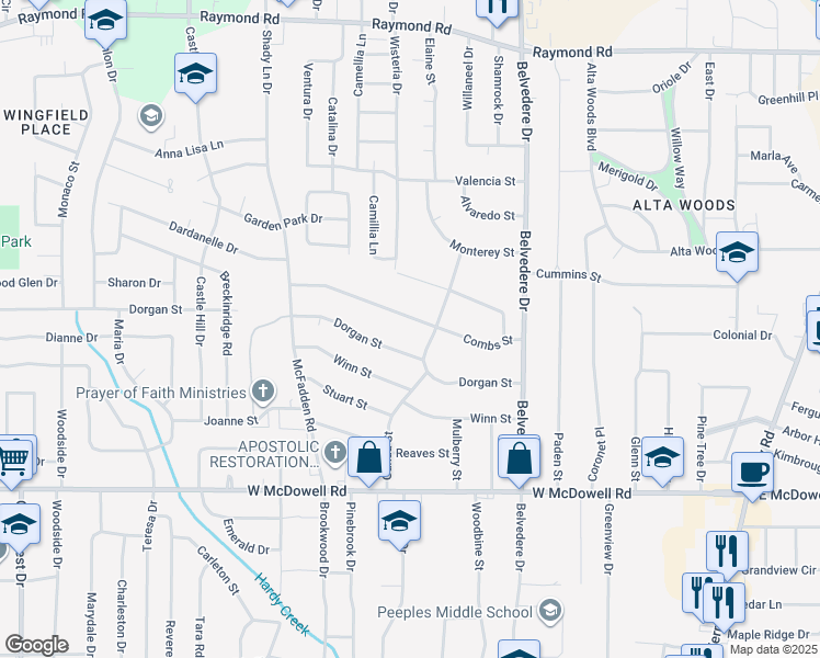 map of restaurants, bars, coffee shops, grocery stores, and more near 911 Combs Street in Jackson