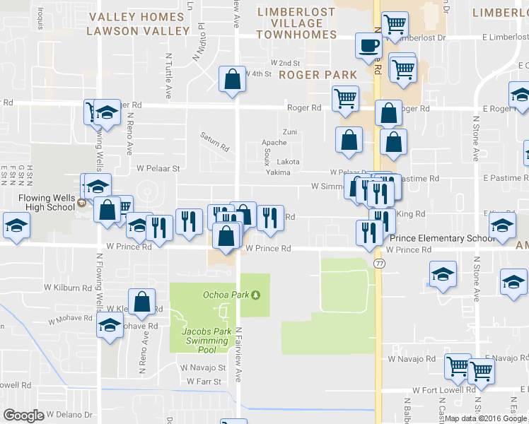 map of restaurants, bars, coffee shops, grocery stores, and more near 812 West Thurber Road in Tucson
