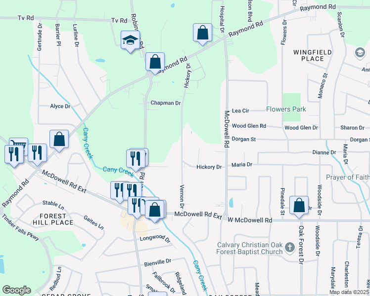 map of restaurants, bars, coffee shops, grocery stores, and more near 2326 Hickory Drive in Jackson