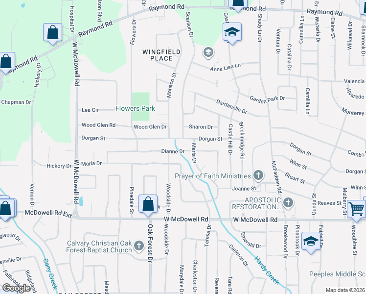 map of restaurants, bars, coffee shops, grocery stores, and more near 1442 Dianne Drive in Jackson