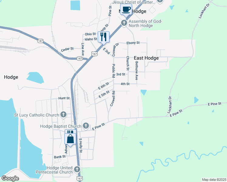 map of restaurants, bars, coffee shops, grocery stores, and more near 4001 5th Street in Quitman
