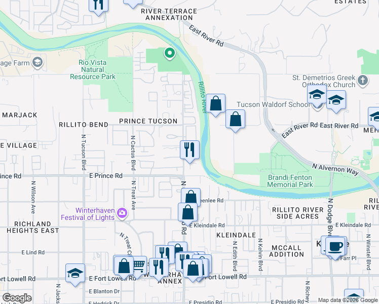 map of restaurants, bars, coffee shops, grocery stores, and more near 3690 North Country Club Road in Tucson