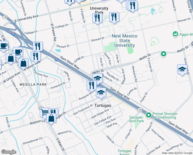map of restaurants, bars, coffee shops, grocery stores, and more near 1626 Cole Village in Las Cruces