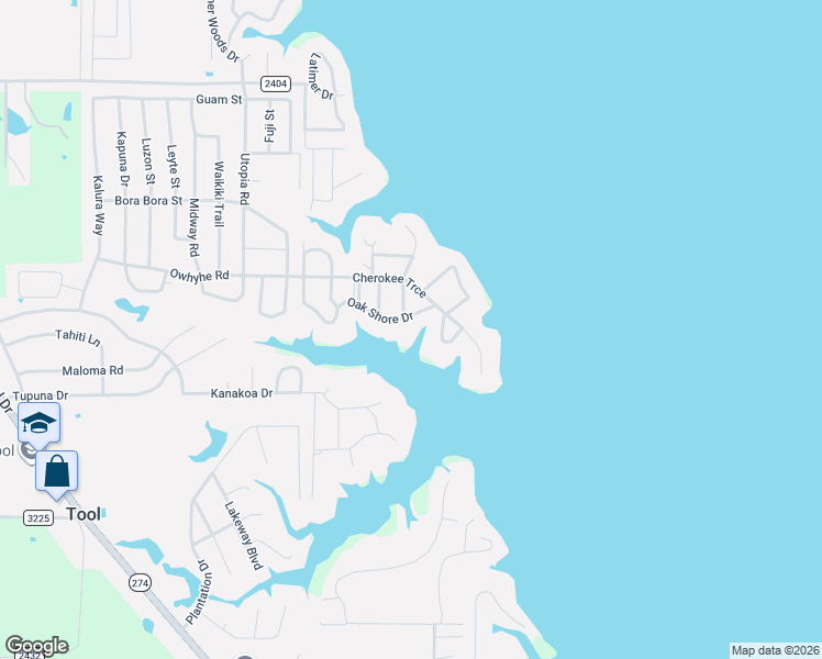 map of restaurants, bars, coffee shops, grocery stores, and more near 1725 Oak Shore Drive in Tool