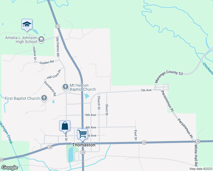 map of restaurants, bars, coffee shops, grocery stores, and more near 135 Waters Run Road in Thomaston