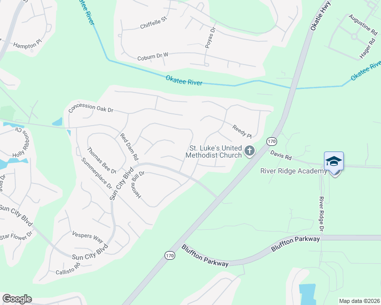 map of restaurants, bars, coffee shops, grocery stores, and more near 101 Spring Beauty Drive in Bluffton