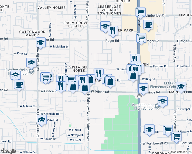 map of restaurants, bars, coffee shops, grocery stores, and more near 812 West Thurber Road in Tucson