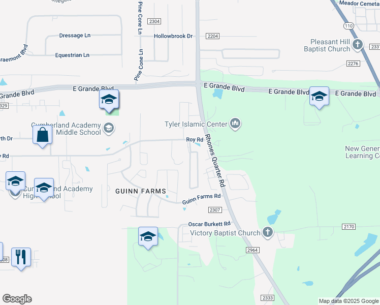 map of restaurants, bars, coffee shops, grocery stores, and more near 6326 Villa Rosa Way in Tyler