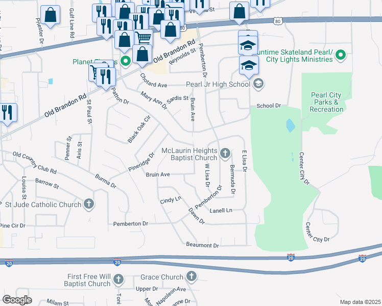 map of restaurants, bars, coffee shops, grocery stores, and more near 323 Bruin Avenue in Pearl