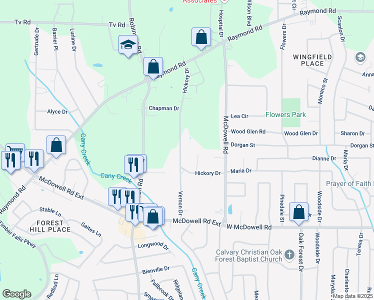 map of restaurants, bars, coffee shops, grocery stores, and more near 2326 Hickory Drive in Jackson