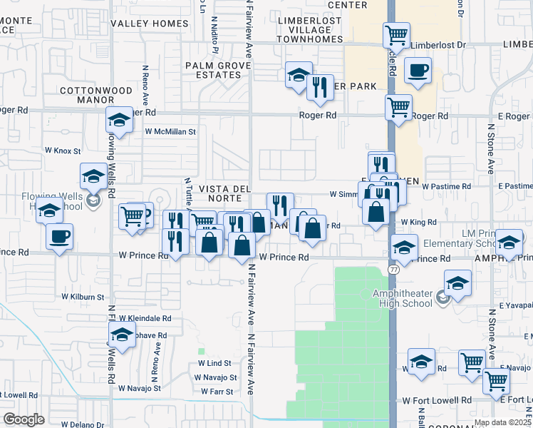 map of restaurants, bars, coffee shops, grocery stores, and more near 812 West Thurber Road in Tucson