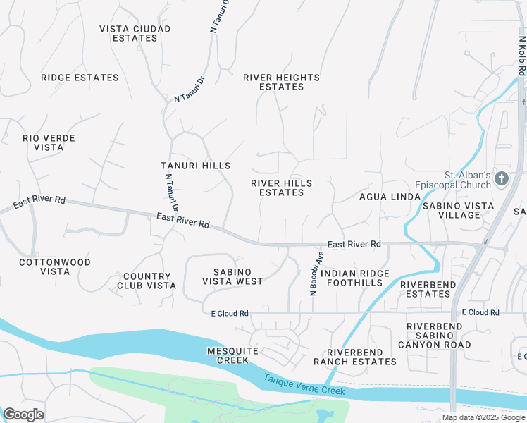 map of restaurants, bars, coffee shops, grocery stores, and more near 3700 North River Hills Drive in Tucson