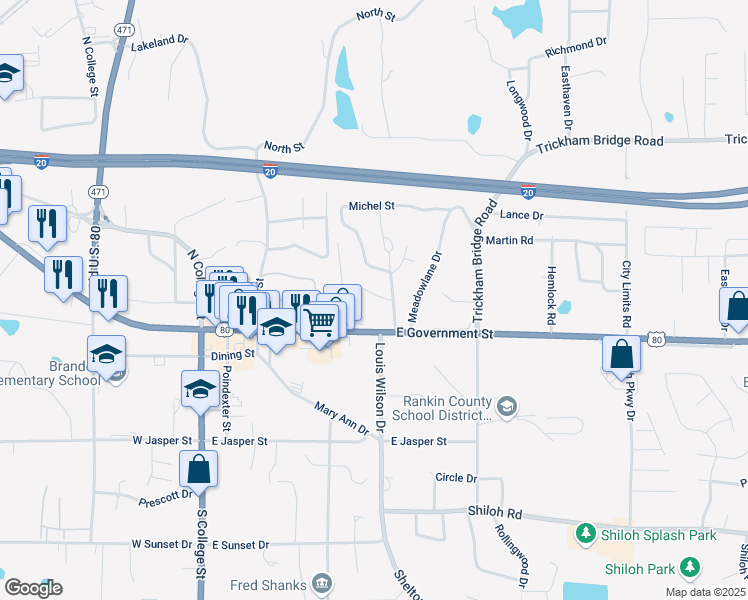 map of restaurants, bars, coffee shops, grocery stores, and more near 8 Roxie Street in Brandon